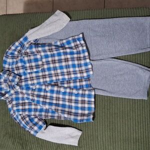 Carter's Blue and Gray Plaid Button Down Shirt And Joggers